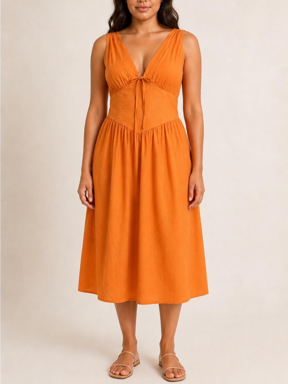 Band of the Free Orange Cotton Smocked Midi Dress Size XL Sleeveless